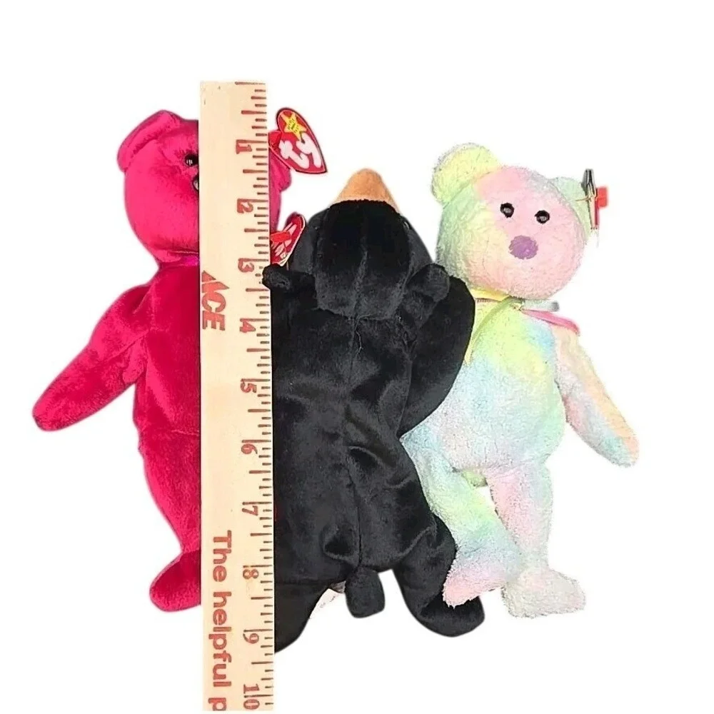 Ty Beanie Babies Bear Lot Blackie Groovy Magenta Heart 3pc Plush Set‎ Vintage